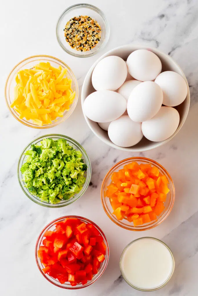 Ingredients needed for sheet pan eggs in bowls