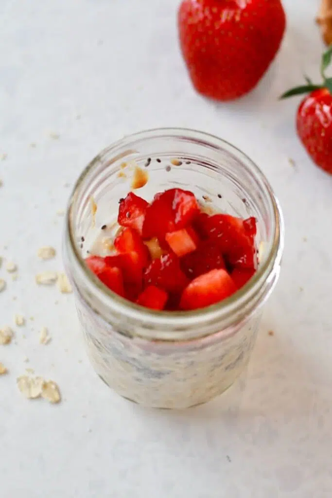 fresh diced strawberries added into oats mixture.