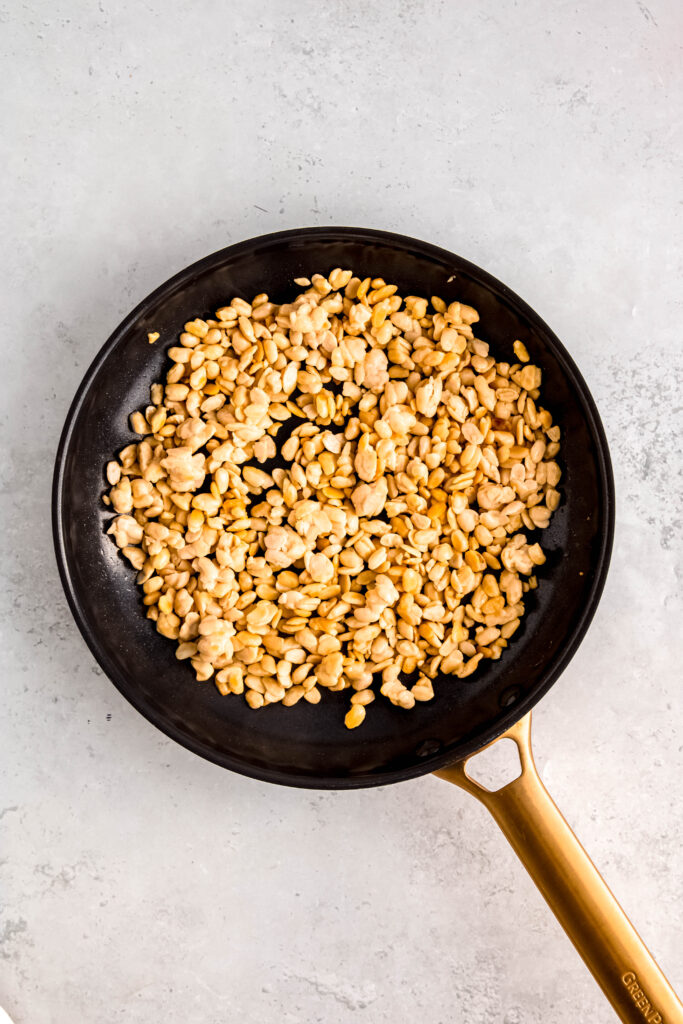 Tempeh in pan before cooking