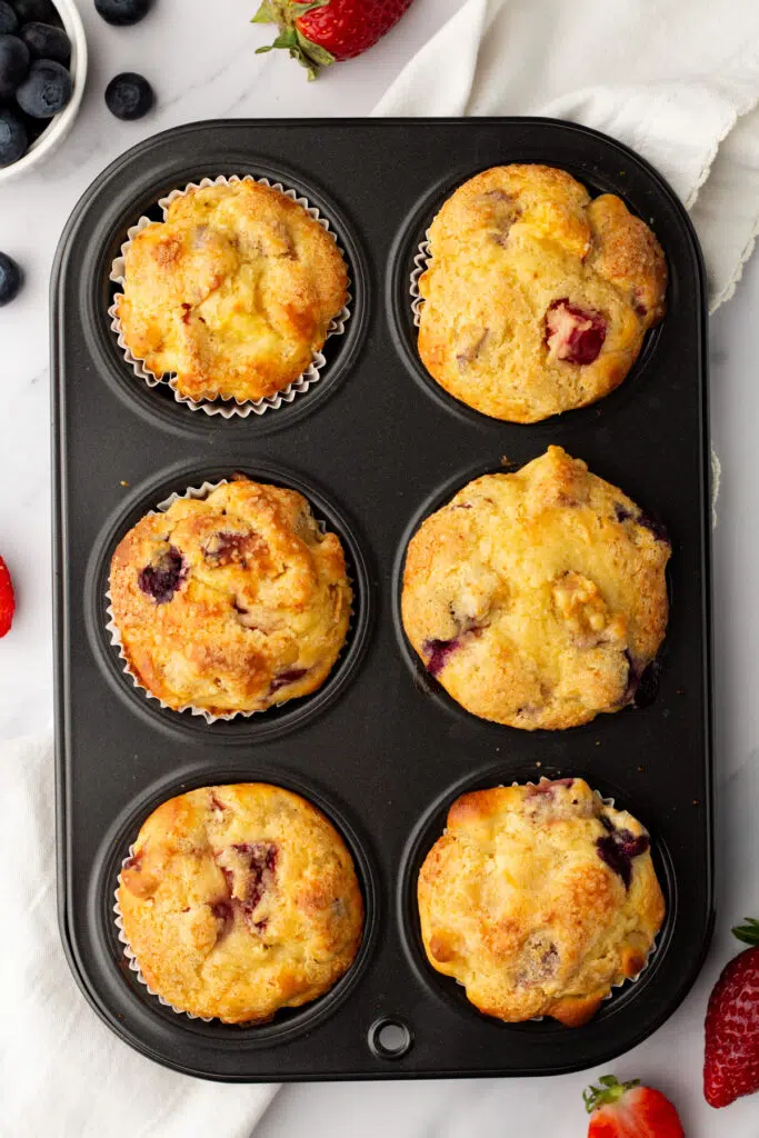 Golden protein muffins in 2x3 muffin pan