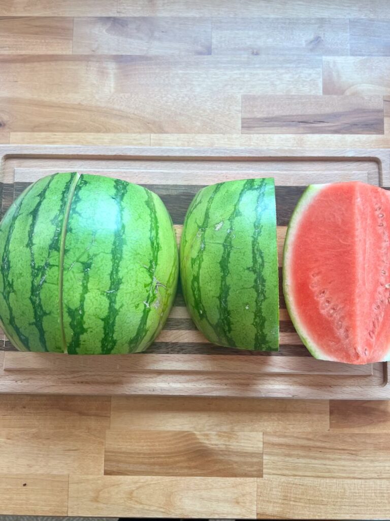 Watermelon cut into quarters