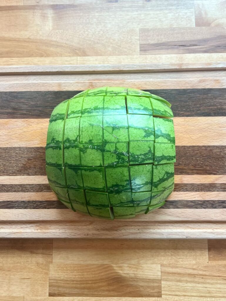 Watermelon fully cut into 'popsicles' 