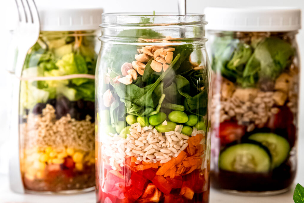 Mason Jar Salad Recipes in 3 mason jars