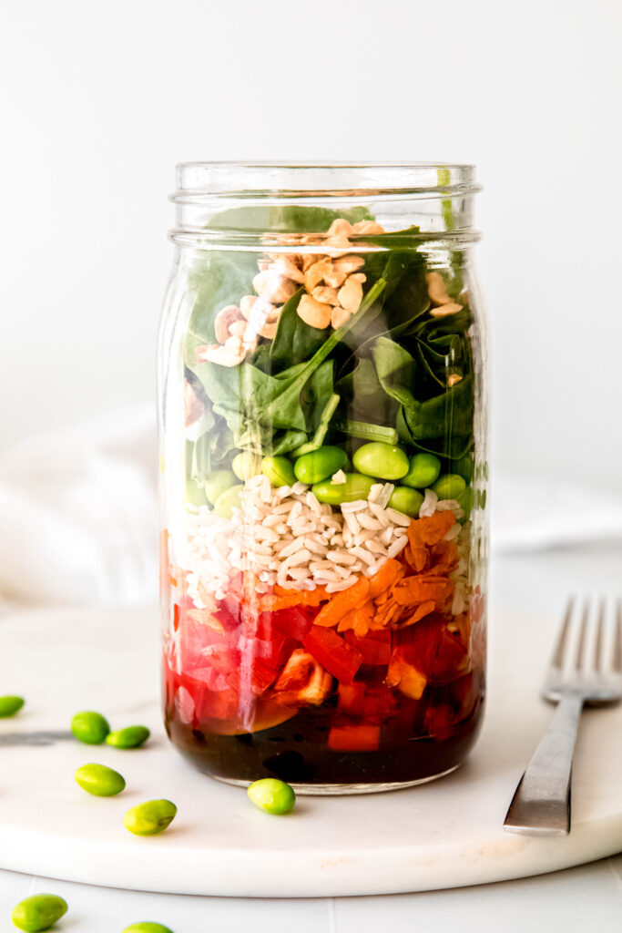Asian-inspired salad in mason jar