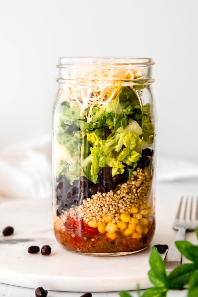 Southwest quinoa salad in mason jar
