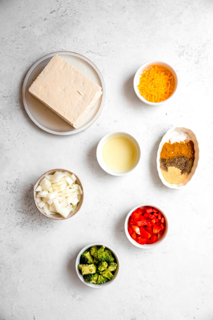 Ingredients in separate white bowls 