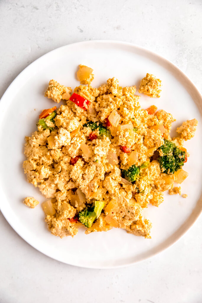 Tofu scramble on white plate