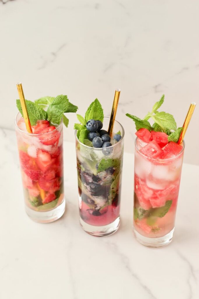 Customizable fruit mojitos done 3 ways - strawberry, blueberry, watermelon