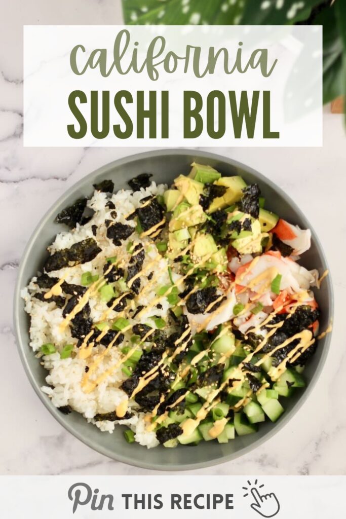 California sushi bowl with plant next to it