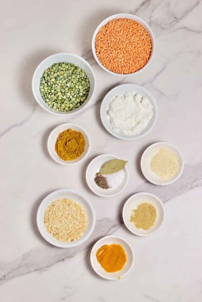 Ingredients in separate white bowls