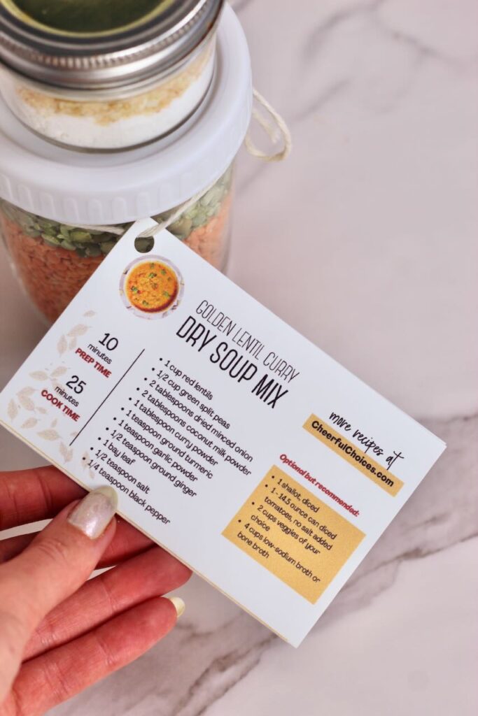 Golden Curry Lentil Dry Soup Mix recipe card close up