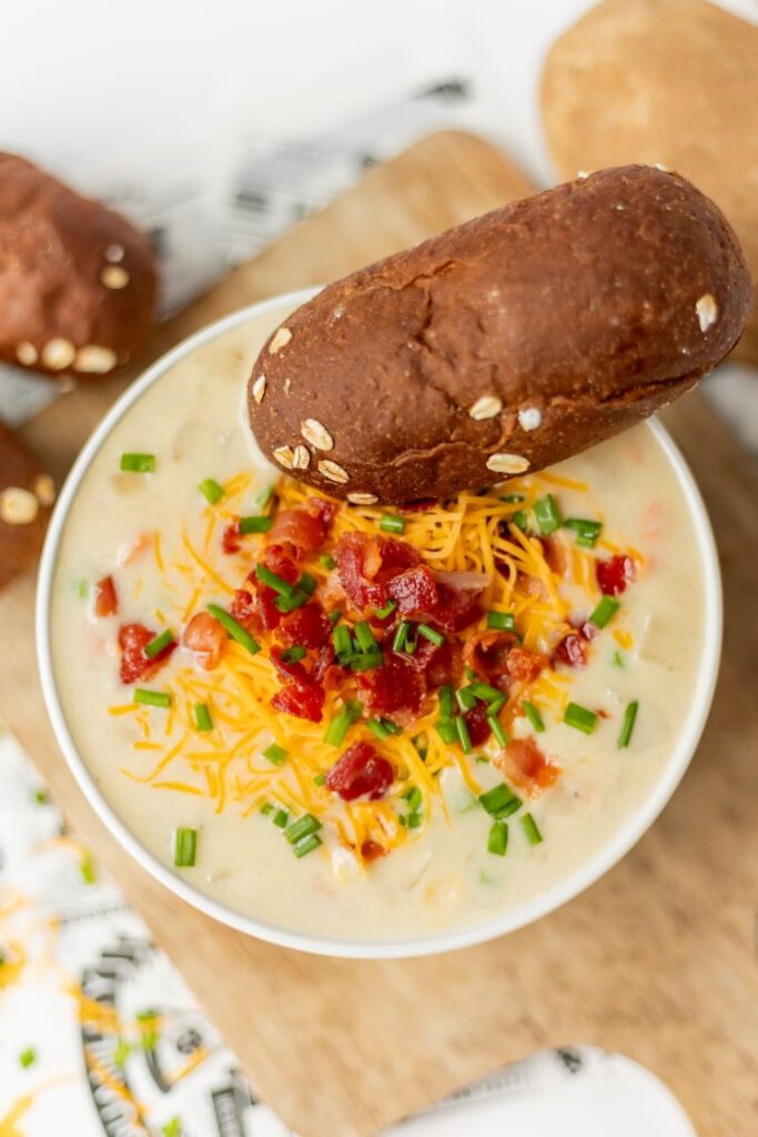 Creamy soup topped with bacon and cheese