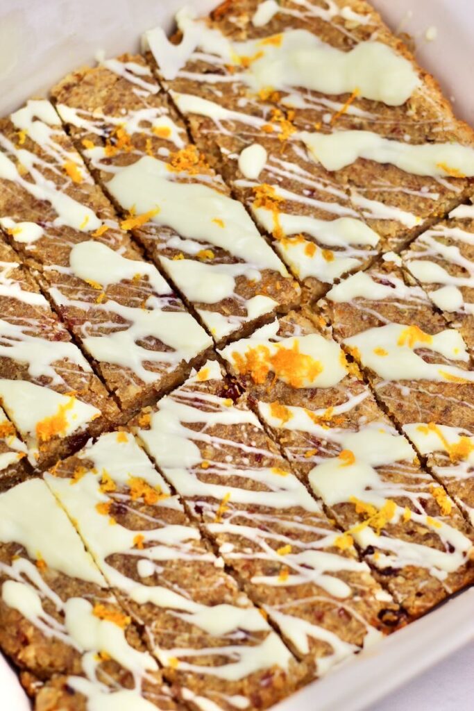 Cranberry Orange Energy Bars close up in white dish