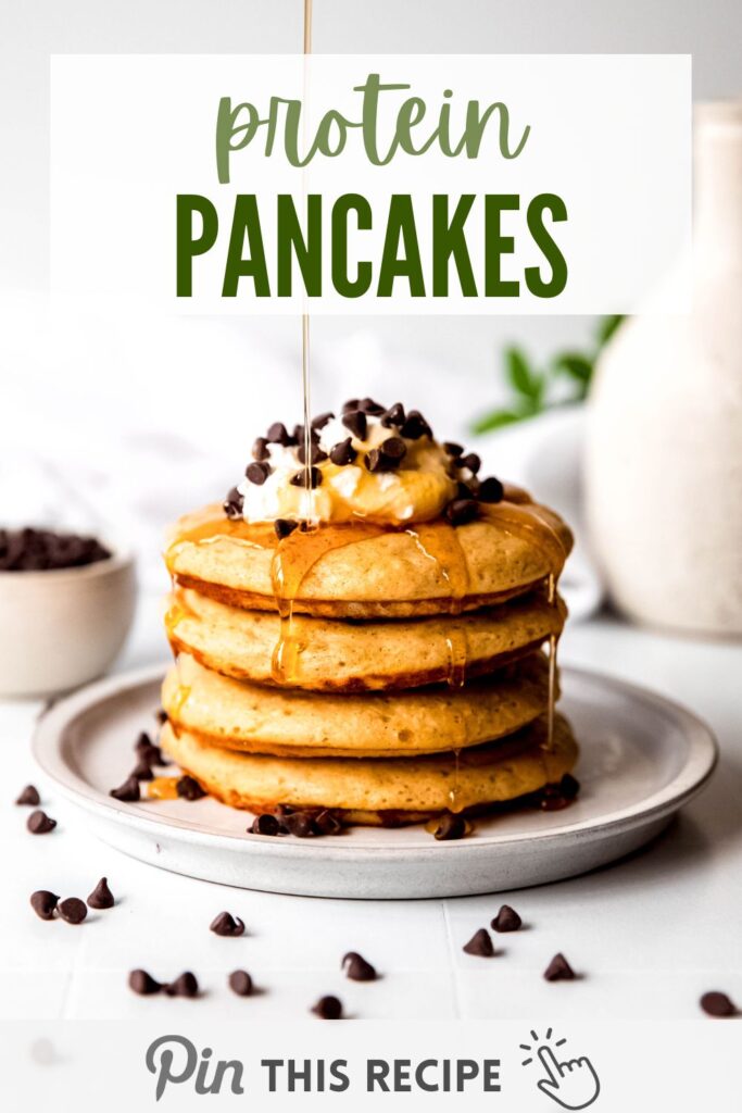Protein pancakes with syrup drizzle on top