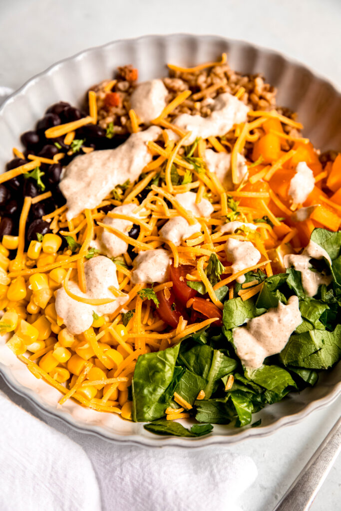 Power bowl with cheese on top