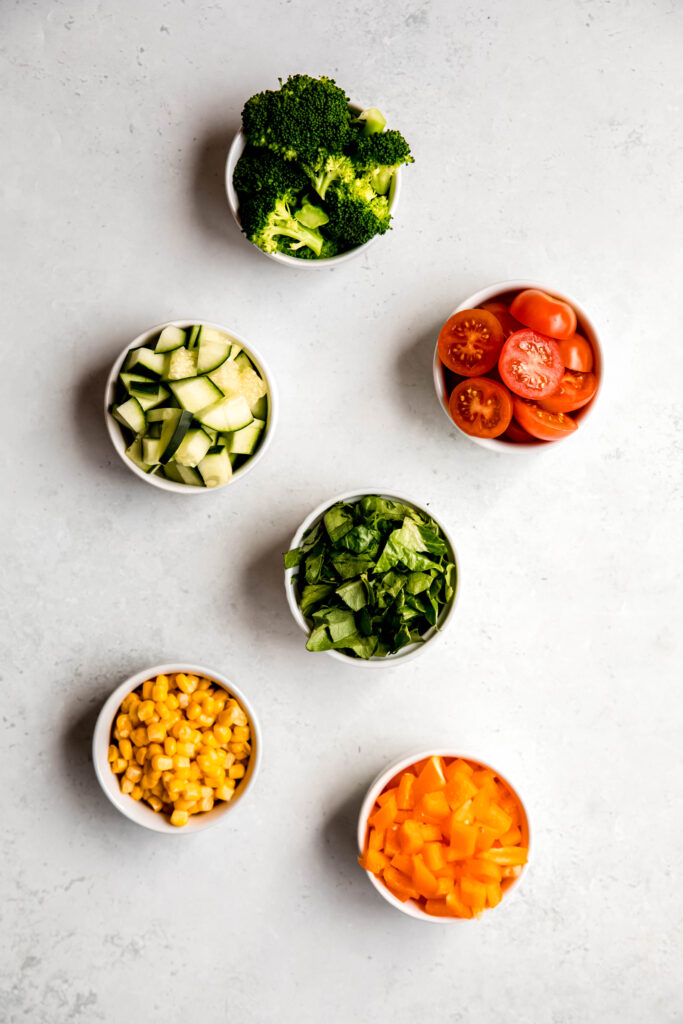 veggies options in white bowls