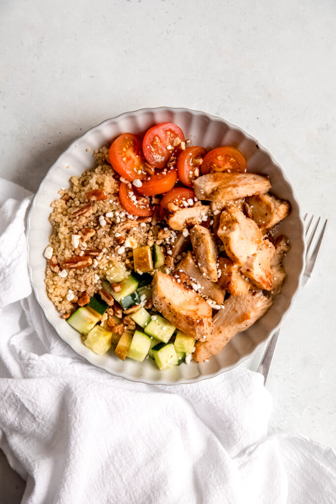 Power bowl with cucumbers and tomatoes