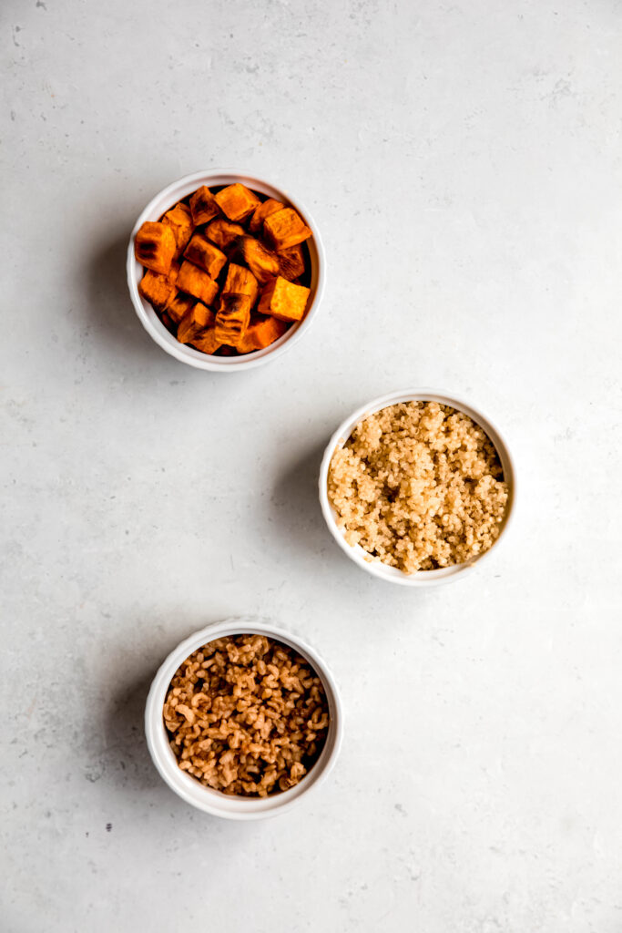 3 different carbohydrate options in bowls