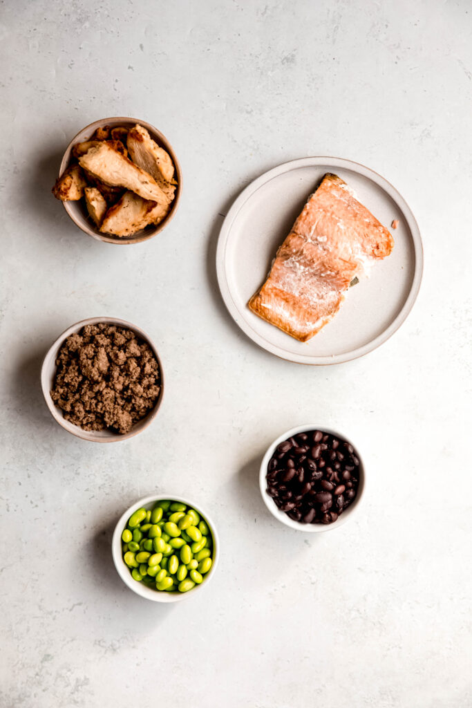 Protein options in separate bowls