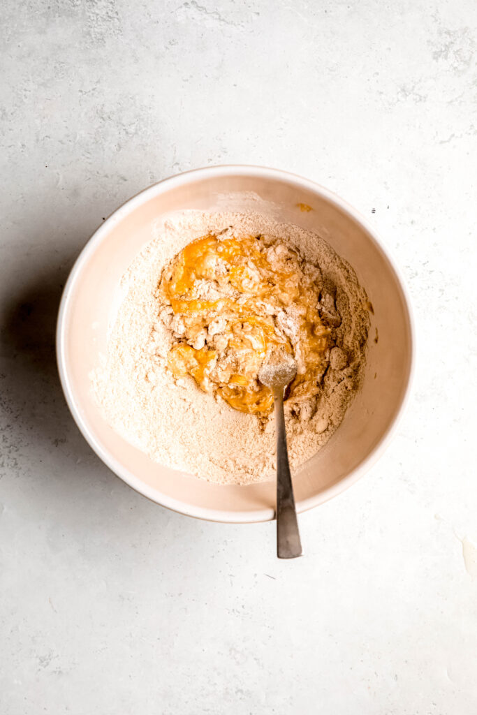 Remaining ingredients mixed with mashed banana in bowl