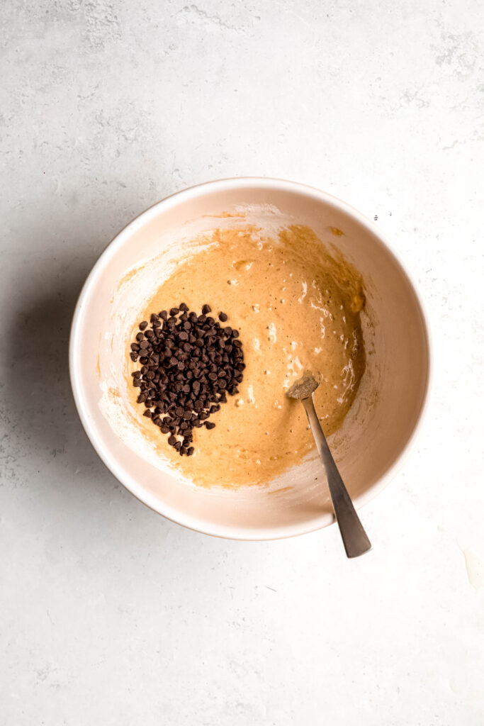 chocolate chips added to mixed batter