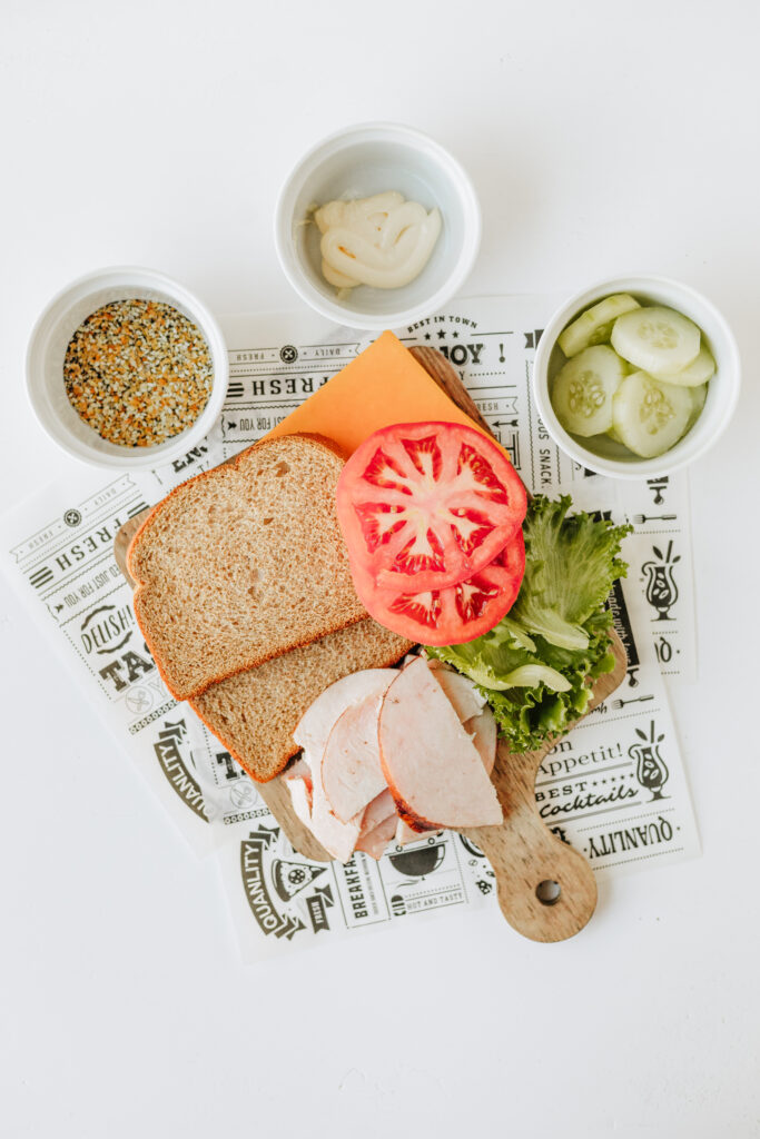 Ingredients laid out to make healthy sandwich