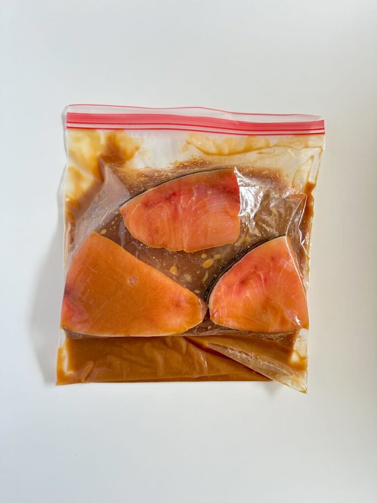 Miso Swordfish Steak marinating in a bag