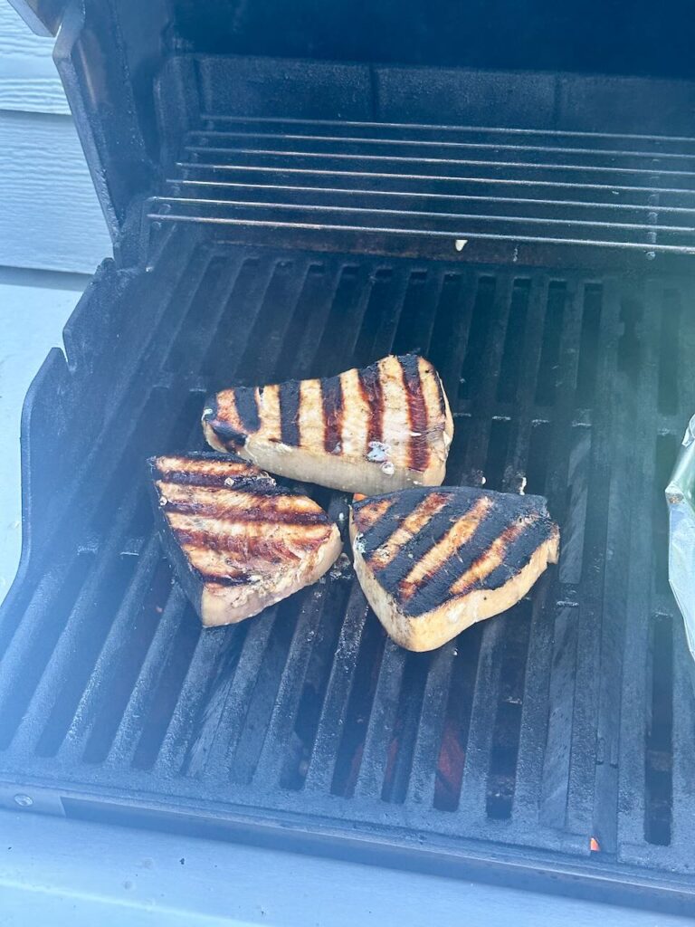 Miso Swordfish Steak on grill