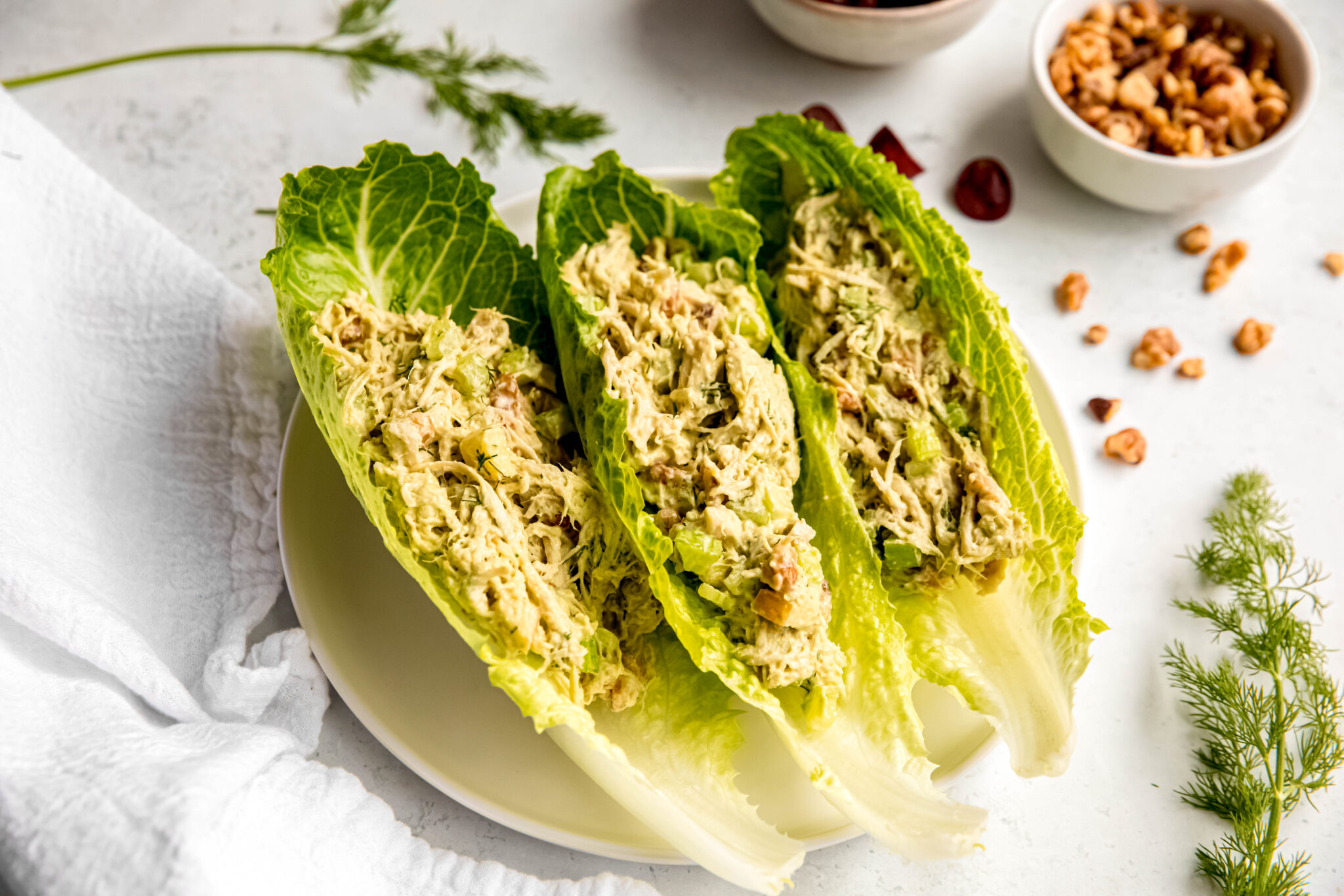 Chicken salad in lettuce leaves