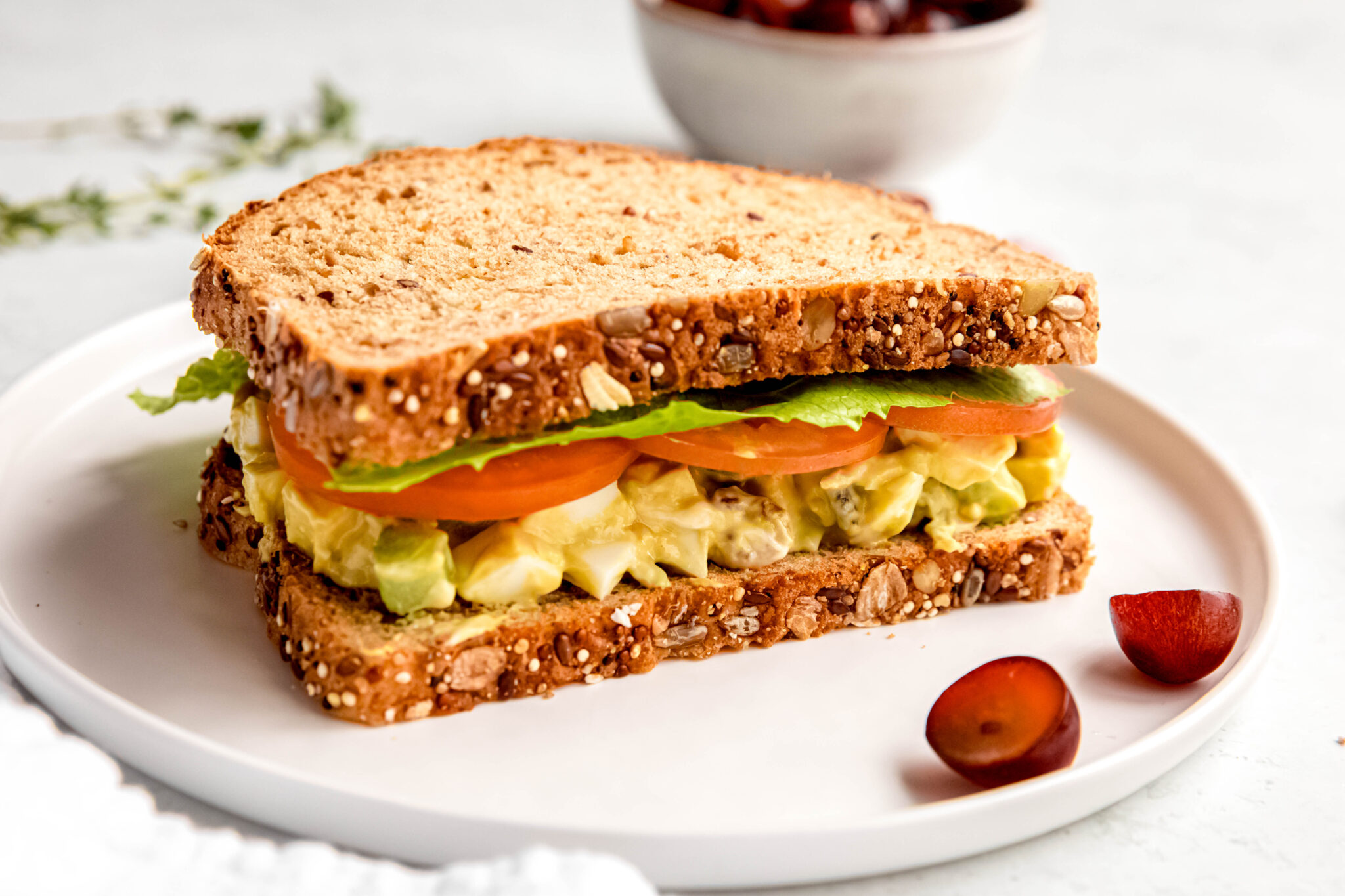 Egg salad sandwich on whole grain bread
