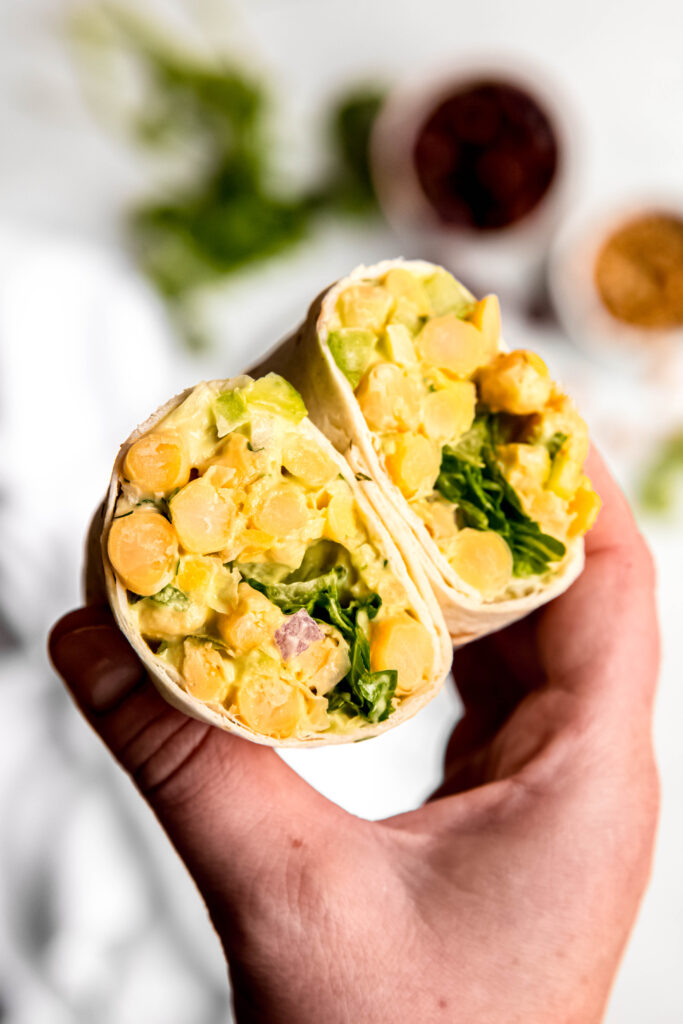 Chickpea salad wrapped in tortilla