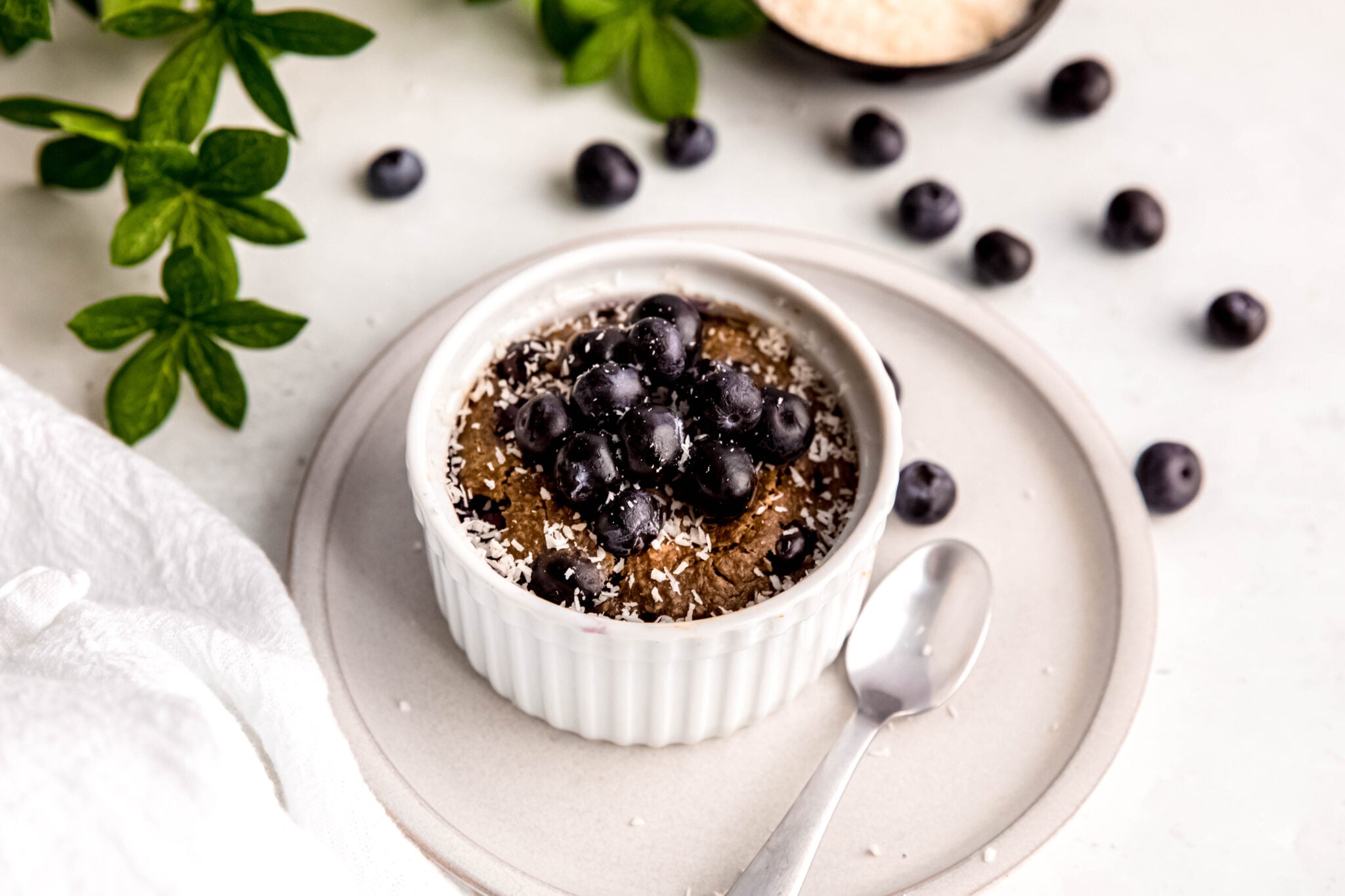 blueberry baked oats in white ramekin