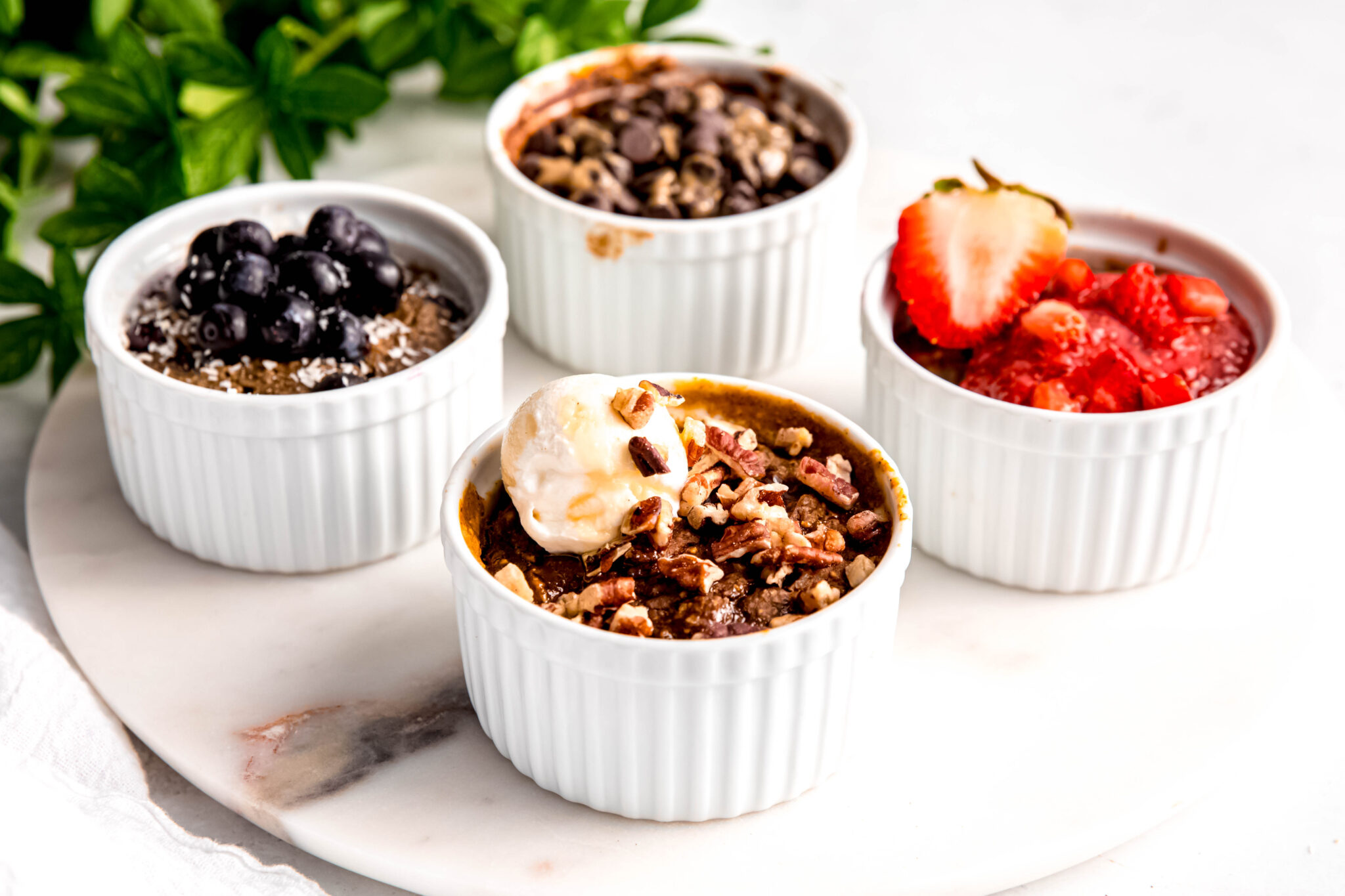 Customizable Baked Oats in white ramekins 