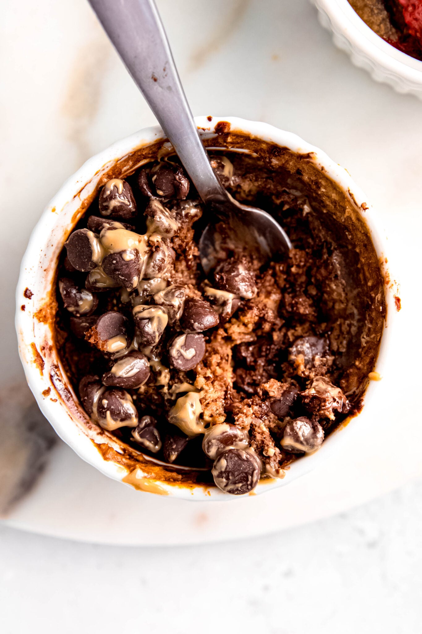 Chocolate baked oats with spoon