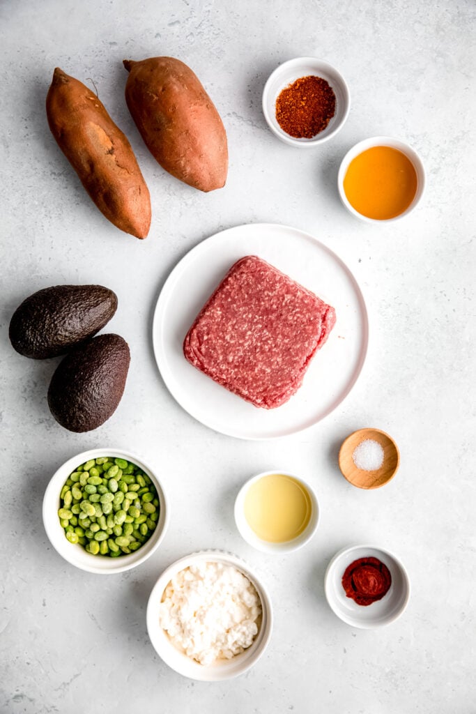 Ingredients for Hot Honey Ground Beef Bowls