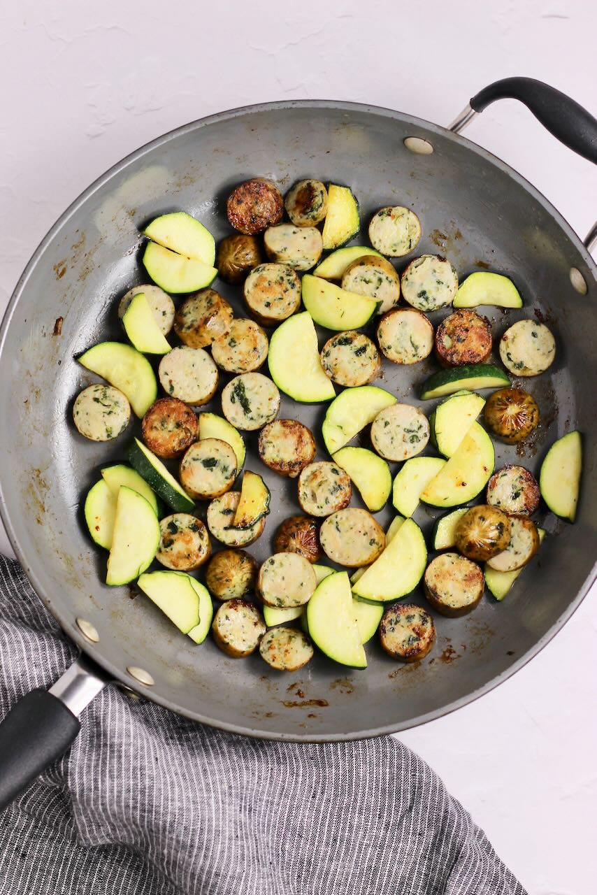Sausage and zucchini in skillet