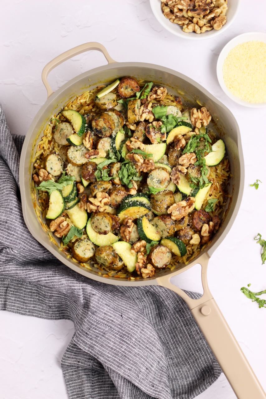 Sausage Orzo Risotto in skillet