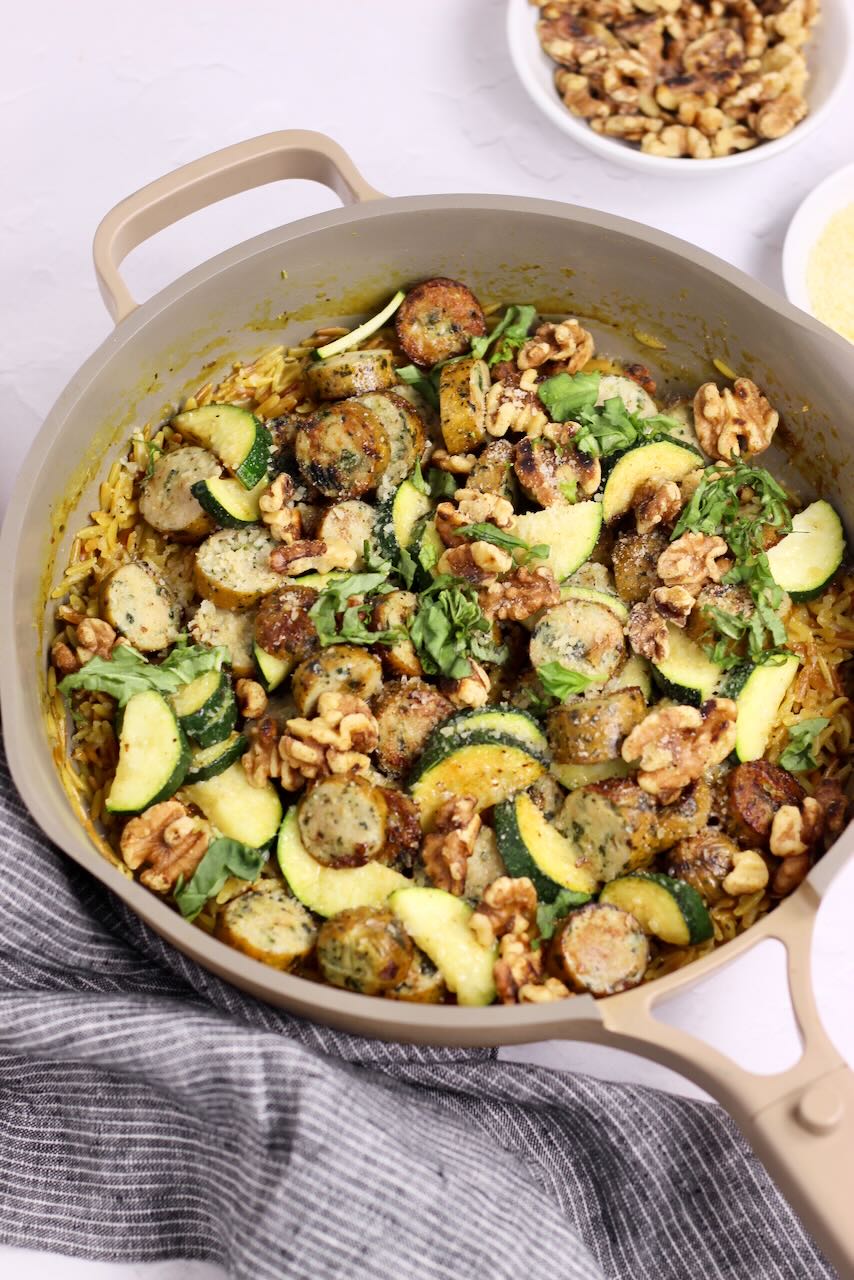 Sausage Orzo Risotto in skillet