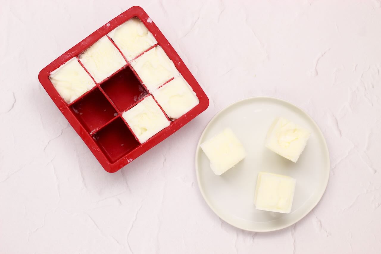 Yogurt mixture frozen in cubes