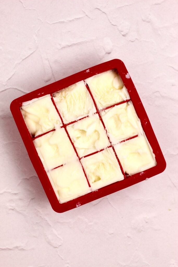 Yogurt mixture frozen in cube tray