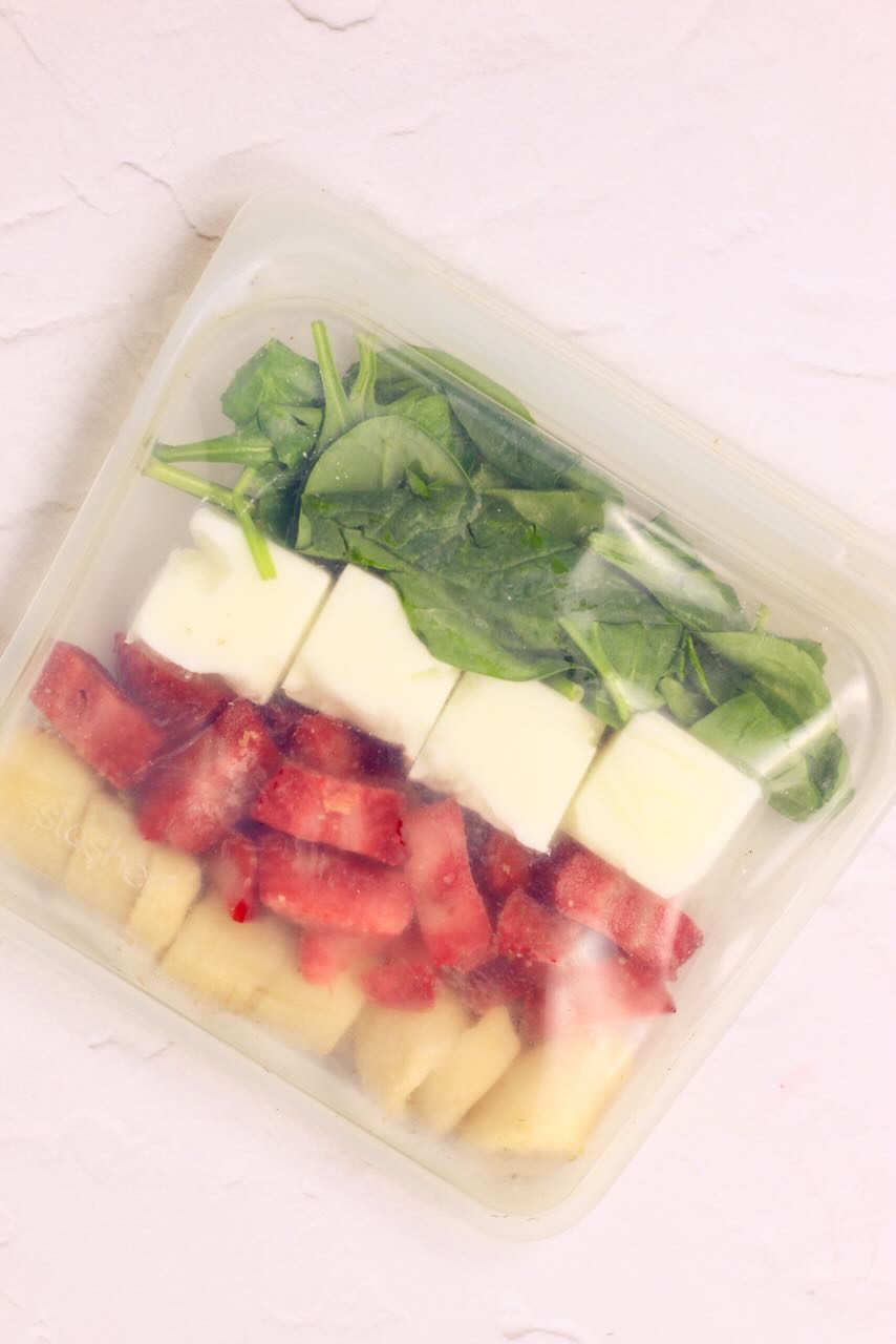 Frozen smoothie packs in freezer bag