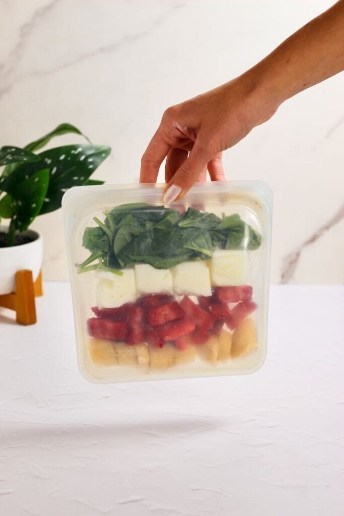 Frozen smoothie packs in freezer bag