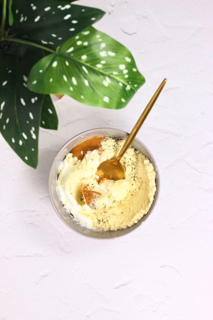 Ingredients in bowl for yogurt mixture