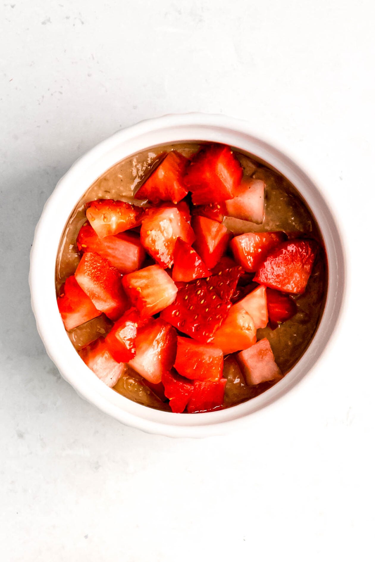 Strawberries added into batter