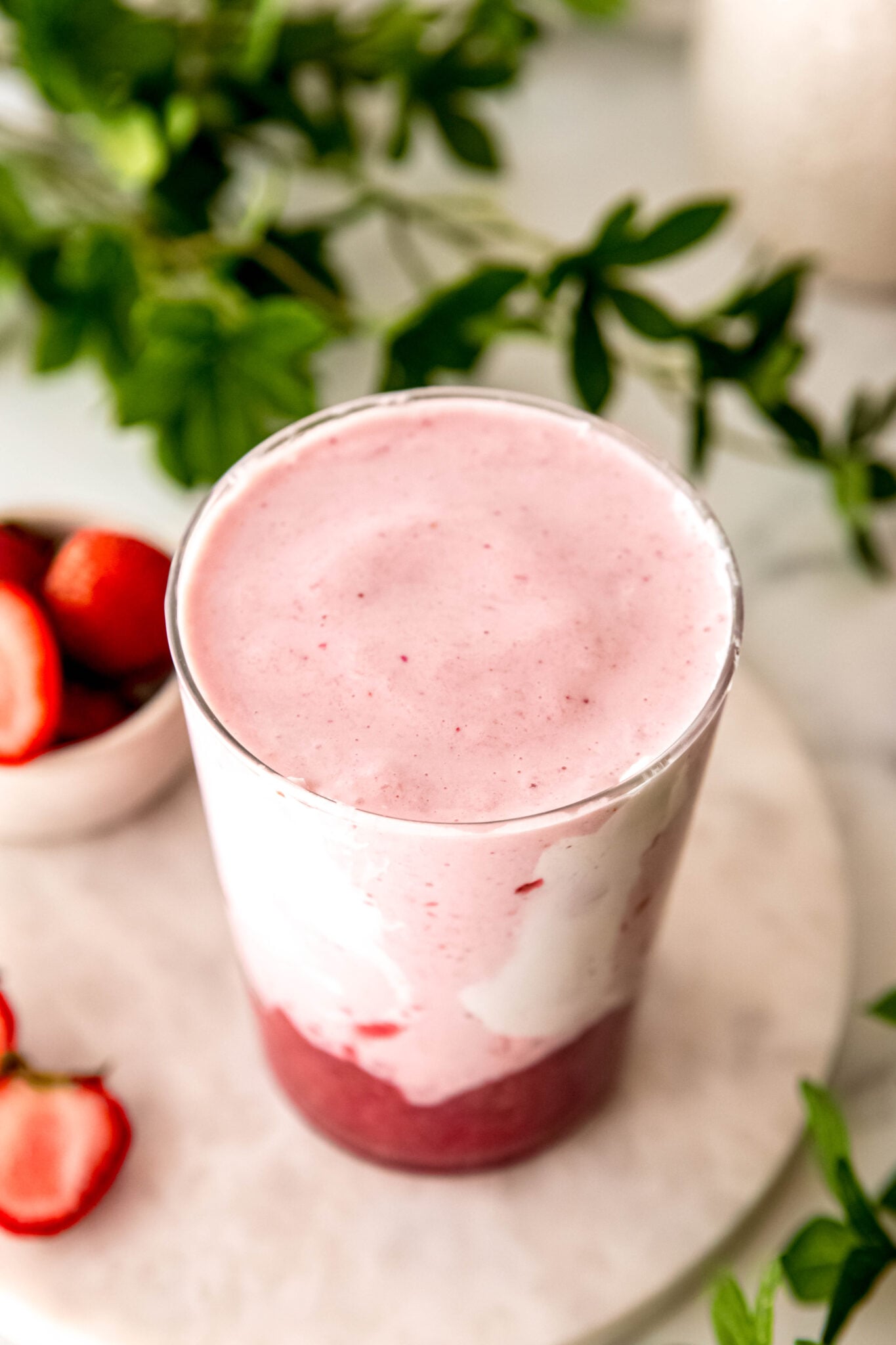 Strawberry smoothie in glass