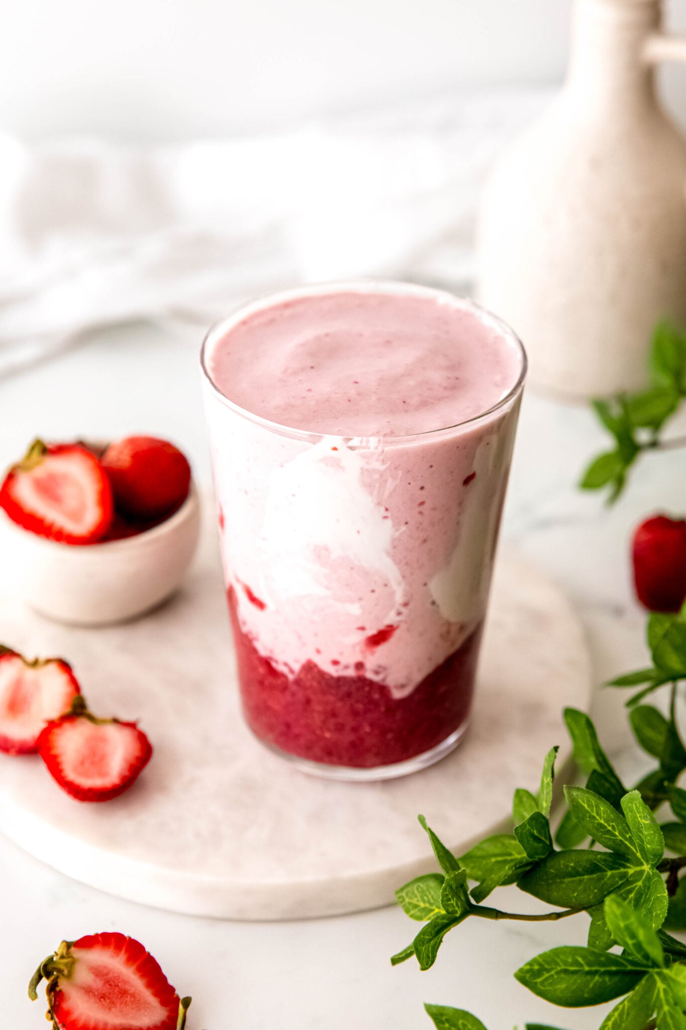 Strawberry smoothie in glass